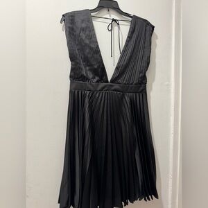 Black Satin Pleated Dress
